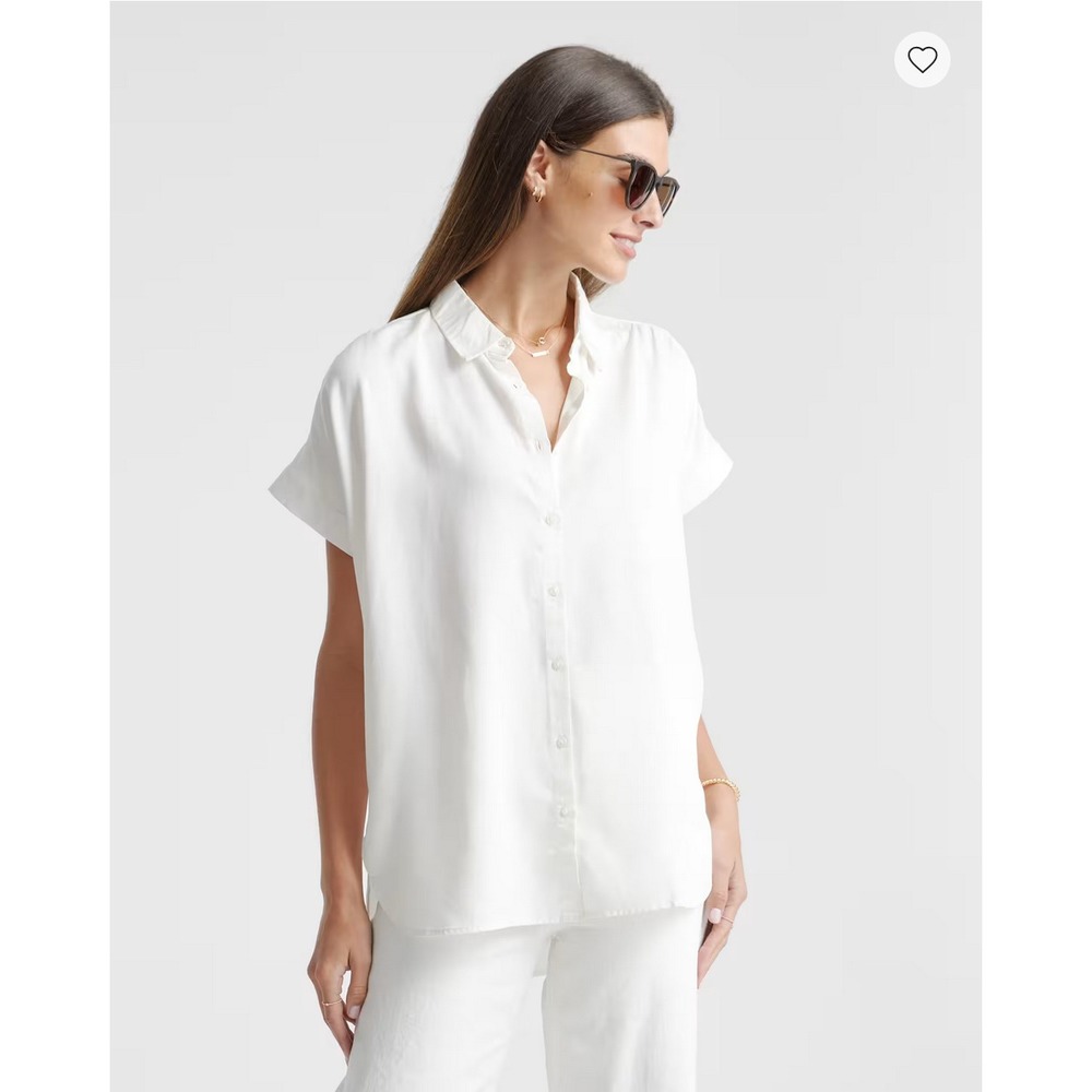 Quince Vintage Wash Tencel Camp Shirt White size medium NWOT